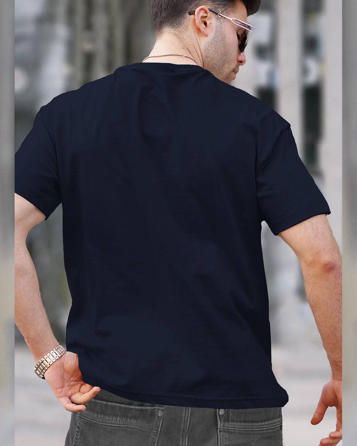 Mens Half Sleeve Plain Round Neck Beige & Navyblue T-shirts (Pack Of 2)