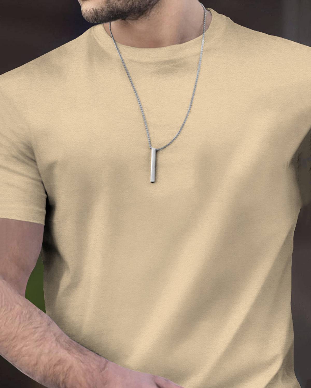 (Pack Of 1) Men Half Sleeve Round Neck Plain Beige T-shirt