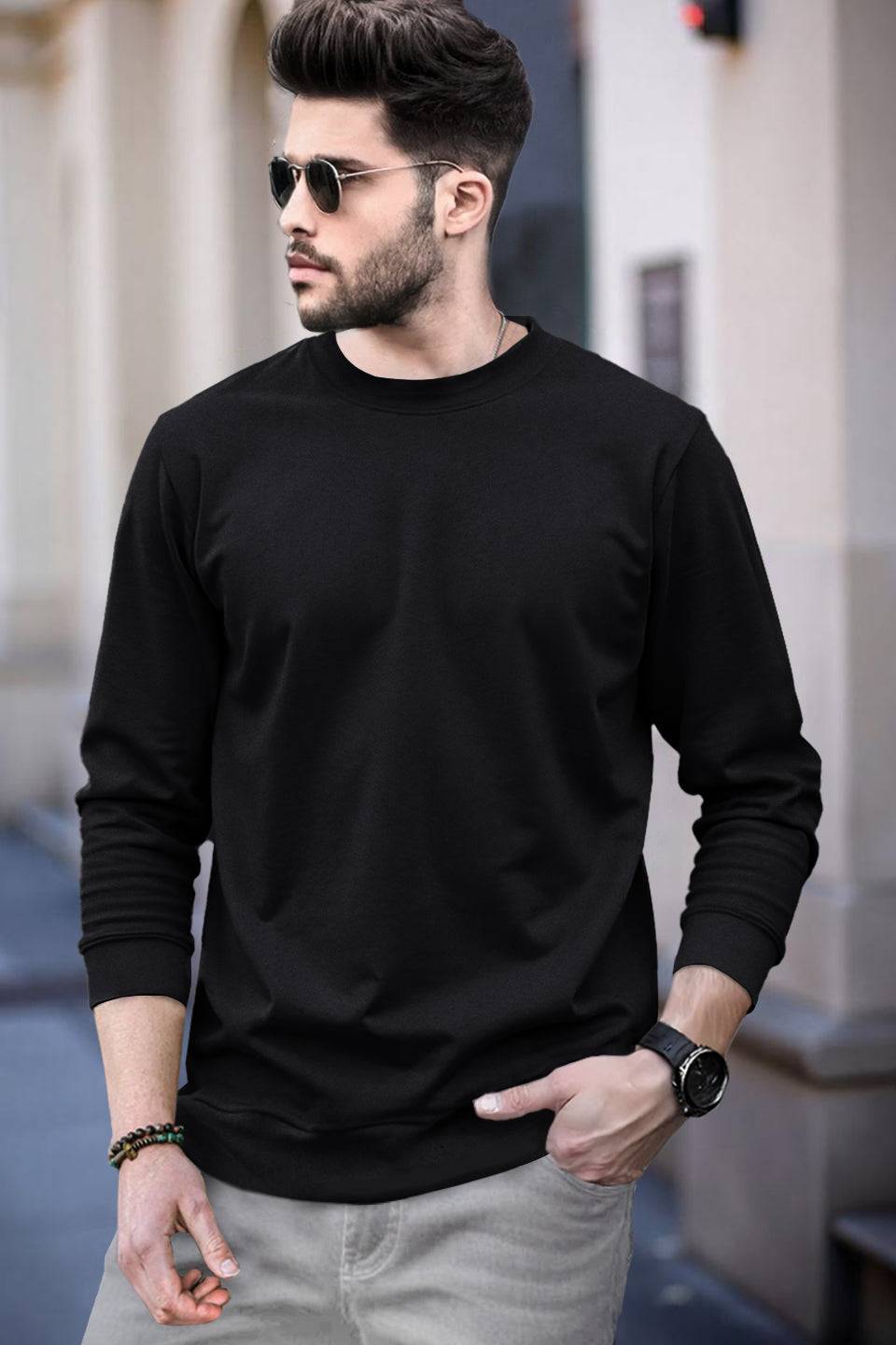 Men's Round Neck Full Sleeve Plain T-shirts - 9 Colours