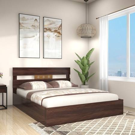 Yumako Queen Size Bed In Walnut Finish