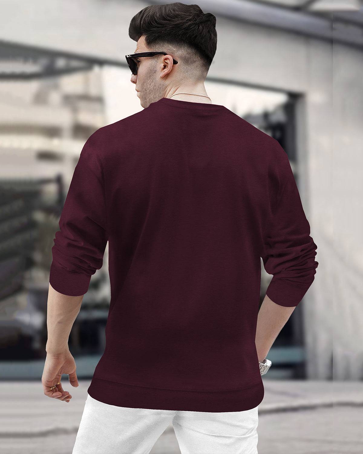 Mens Round Neck Full Sleeve Plain Navy & Maroon T-shirts (Pack Of 2)