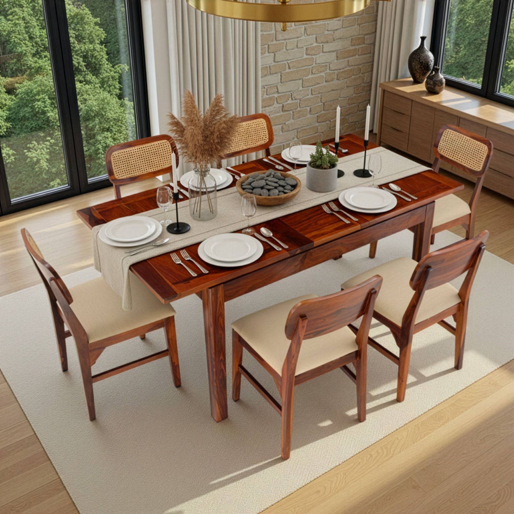 Brunark Sheesham Extendable Dining Set with Cavira Chair