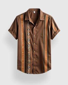 Brown Vertical Line Men’s Half Sleeves Printed Shirt Exclusive