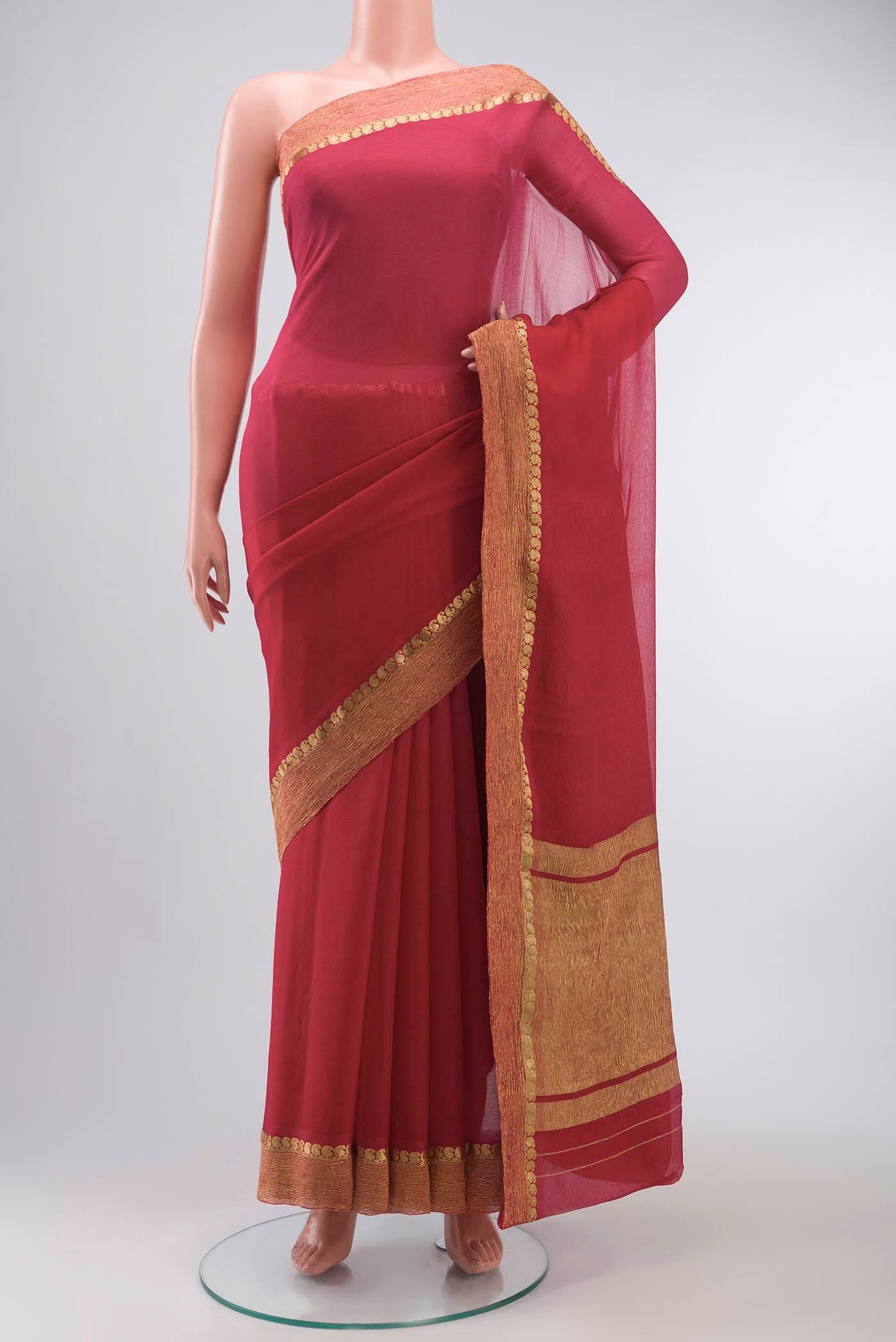 Red Mysore Chiffon Saree Buy at ₹8129