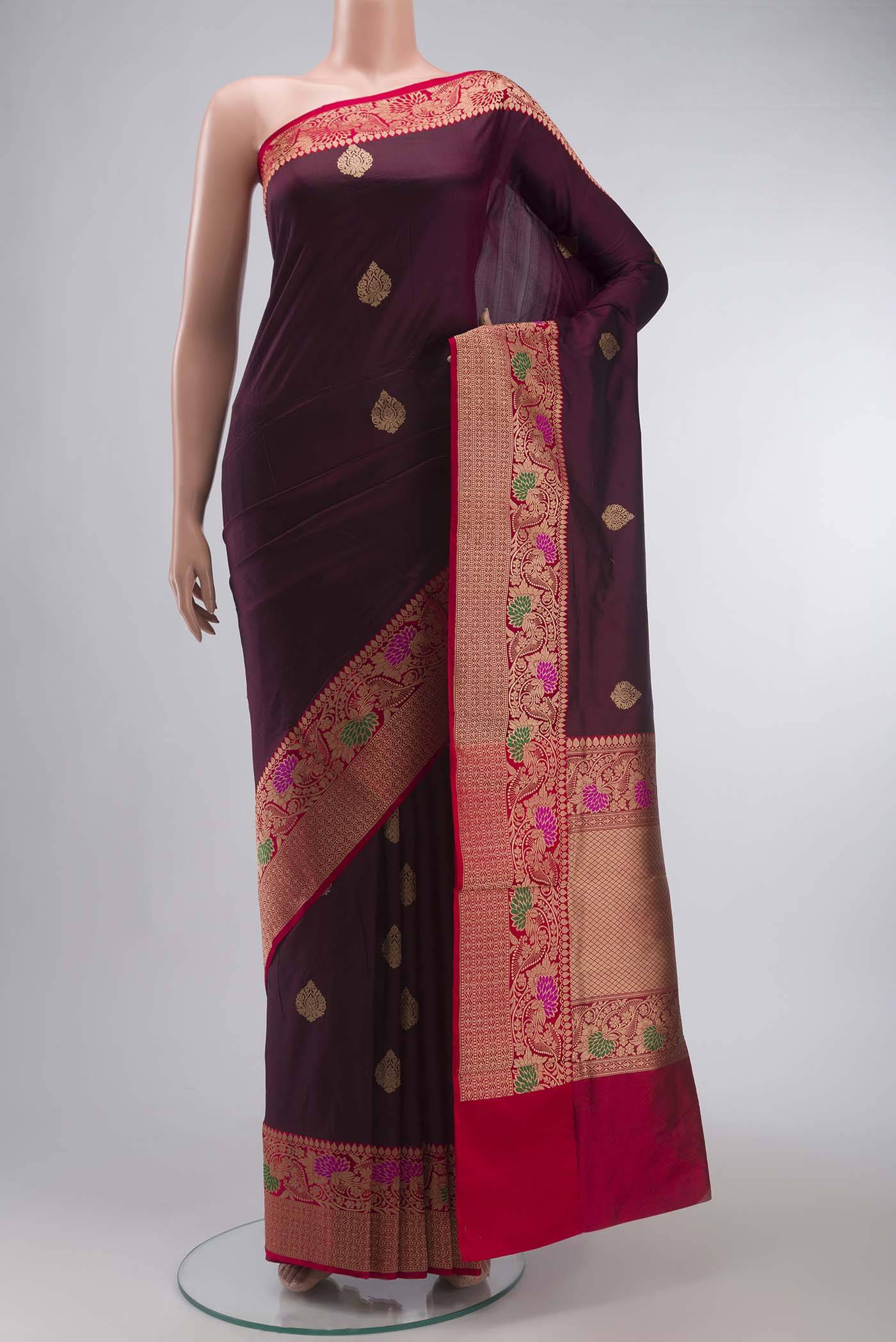 Burgundy Banarasi Katan Silk Saree Buy at ₹12546