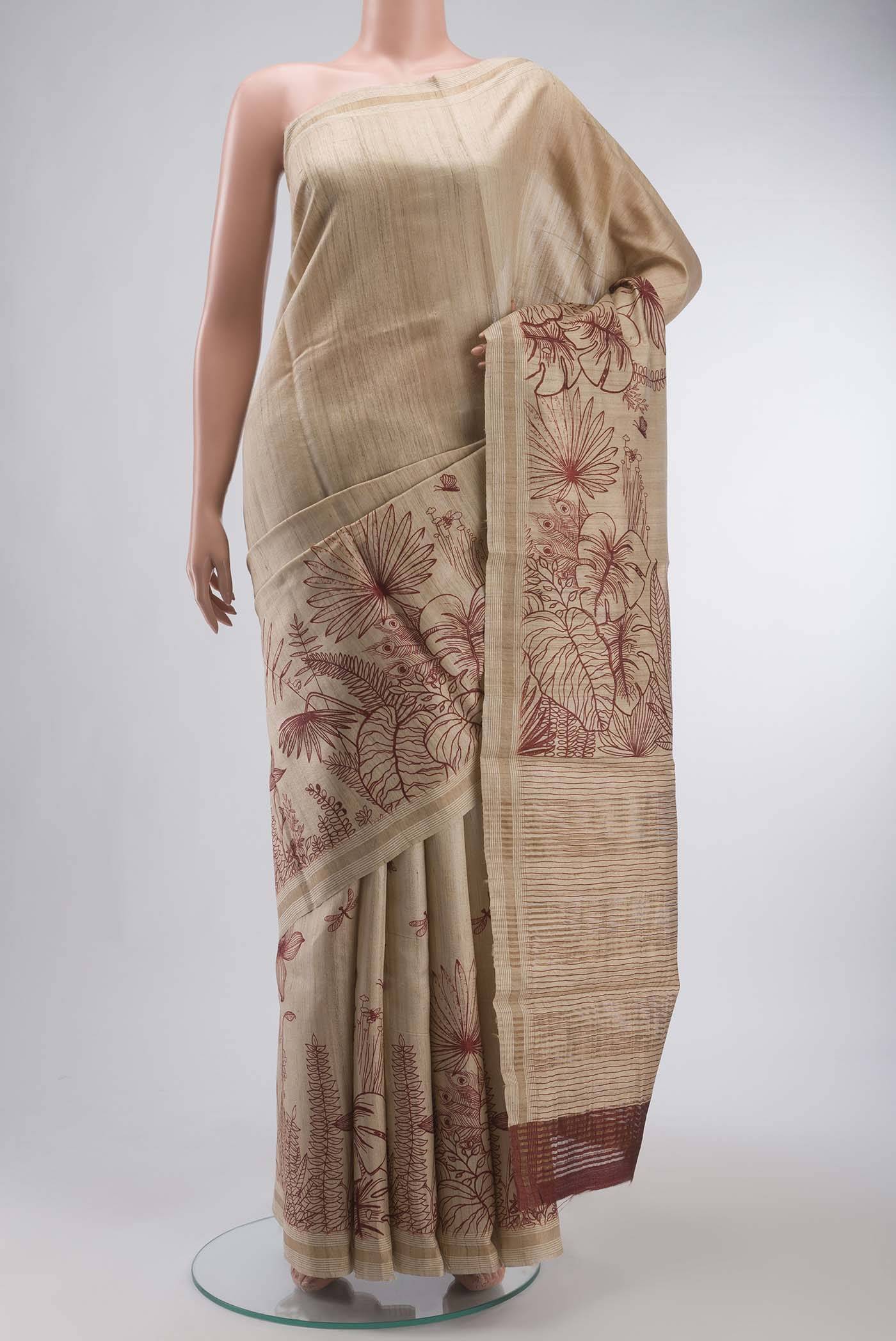 Beige Bhagalpuri Tussar Silk Saree Buy at ₹10428