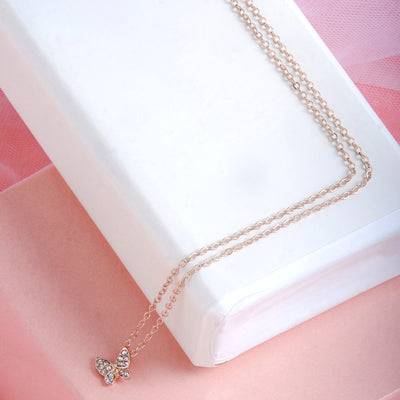 Bewitched Kirata Rosegold Rhinestone Butterfly Pendant Necklace