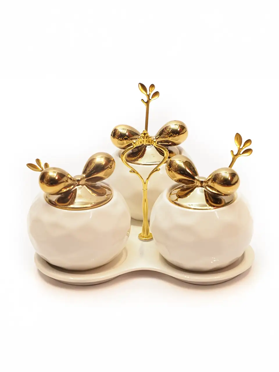 Blluex Elegant Ceramic Spice Jar Set with Golden Leaf Lids Buy @ ₹2400