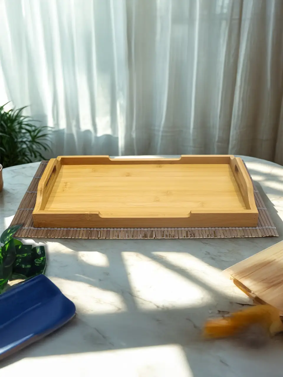 Blluex Ecoserve Natural Bamboo Wooden Serving Tray With Handles Buy @ ₹895