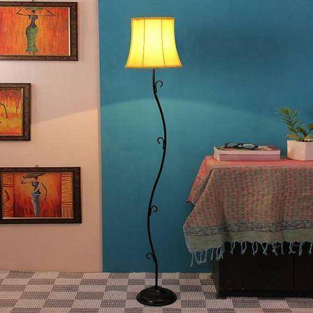Mia Yellow Fabric Floor Lamp with Black Iron Base