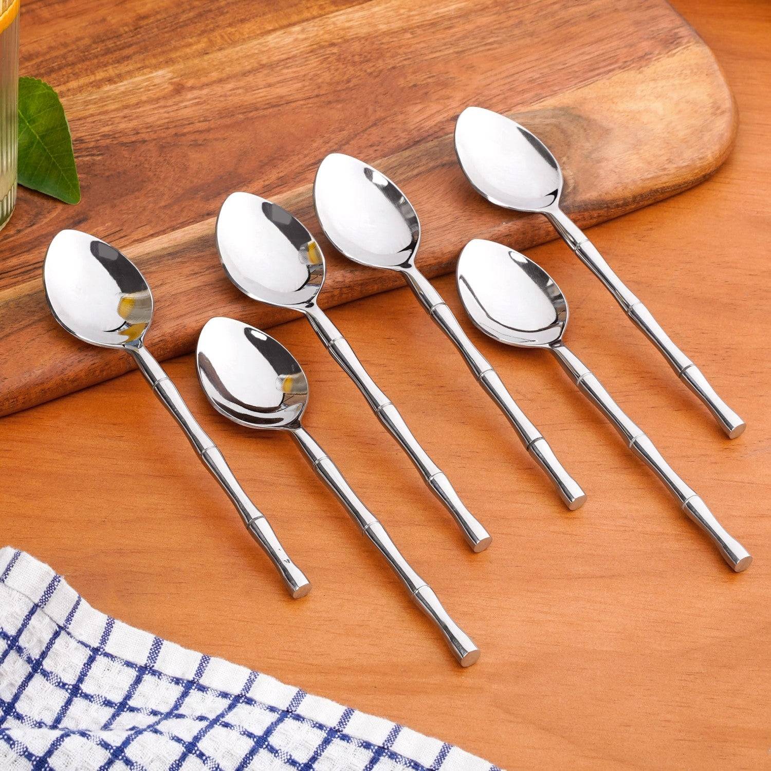 Bamboo Inspired Stainless Steel Table Spoon Set Of 6 buy only at ₹1395
