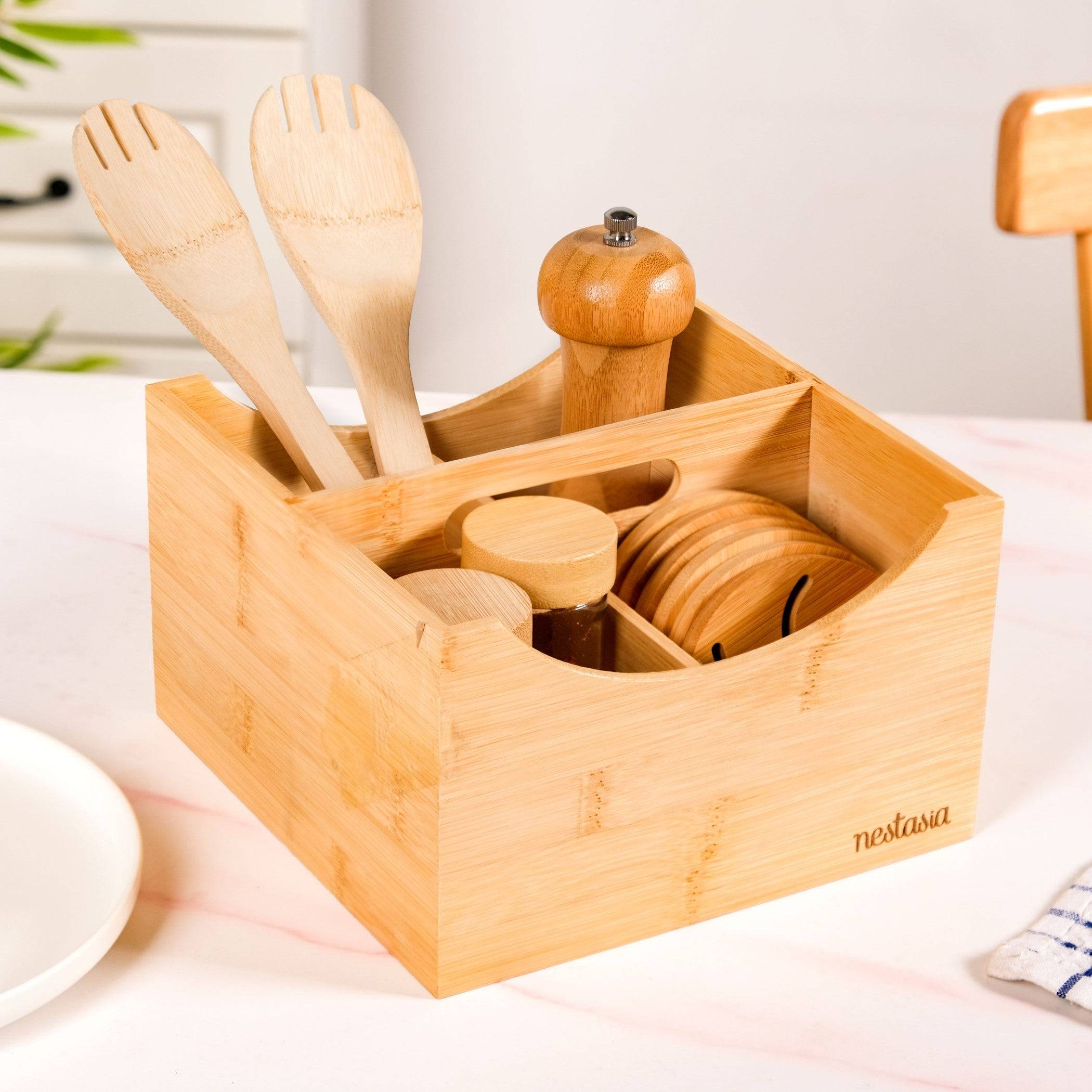 Bamboo Cutlery Caddy With Handle buy only at ₹1350