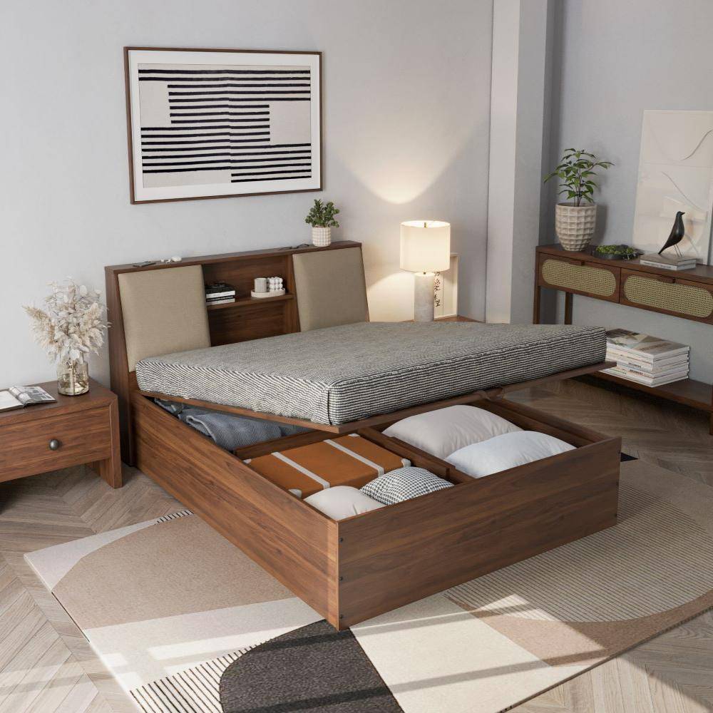 Orion Omega Pearl Upholstered Storage Queen Bed With Hydraulic Mechanism (78x60 inch)