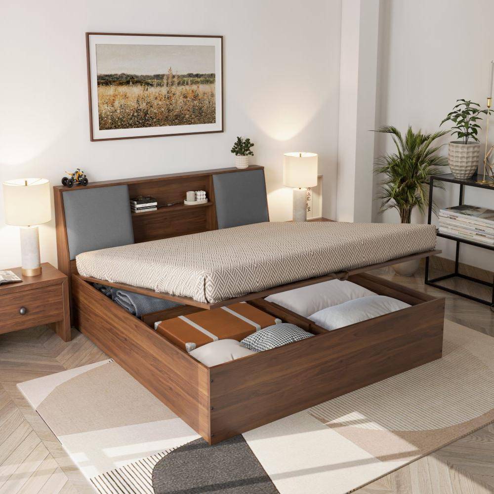 Orion Omega Grey Upholstered Storage King Bed With Hydraulic Mechanism (78x72 inch)