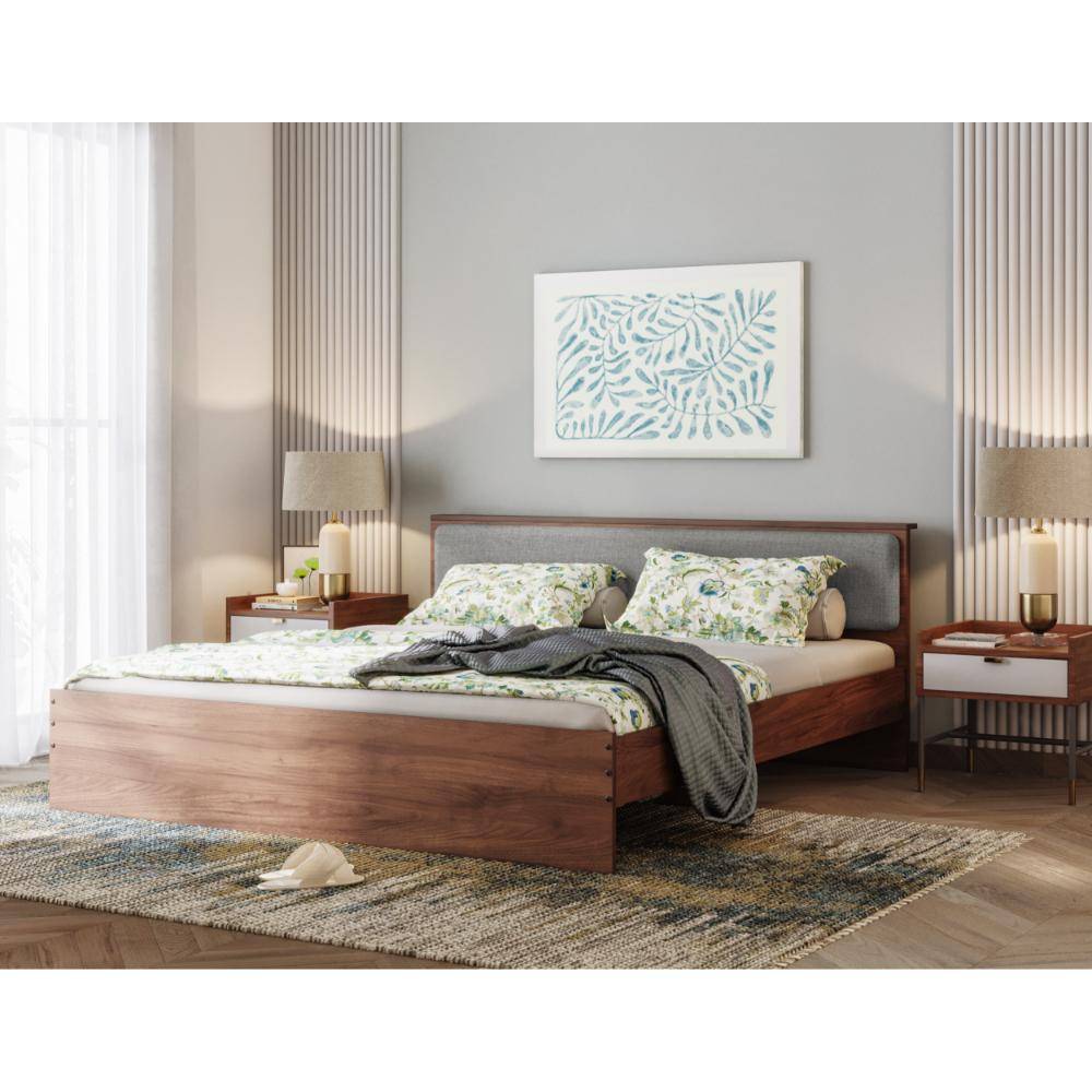 Taurus King Non - Storage Engineered Wood Bed With Omega Grey Upholstered Headboard (78x72 inch)