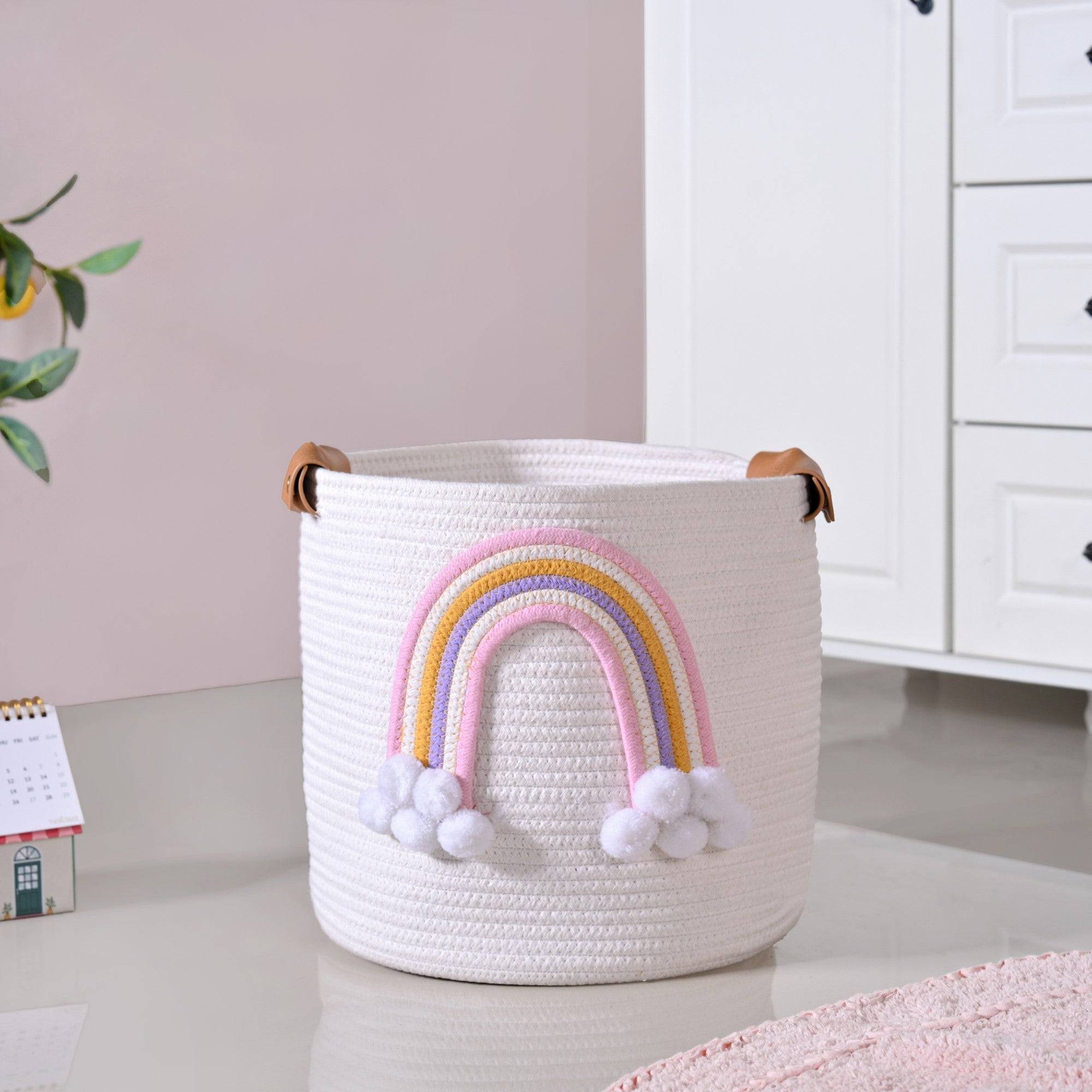 White Rainbow Basket With Handles 30cm