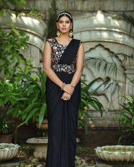 Charming Lycra Black Saree with Designer Blouse