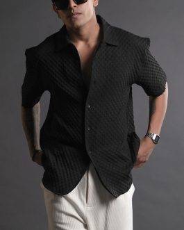 Half Sleeve Big Bubble Textured Black Shirt