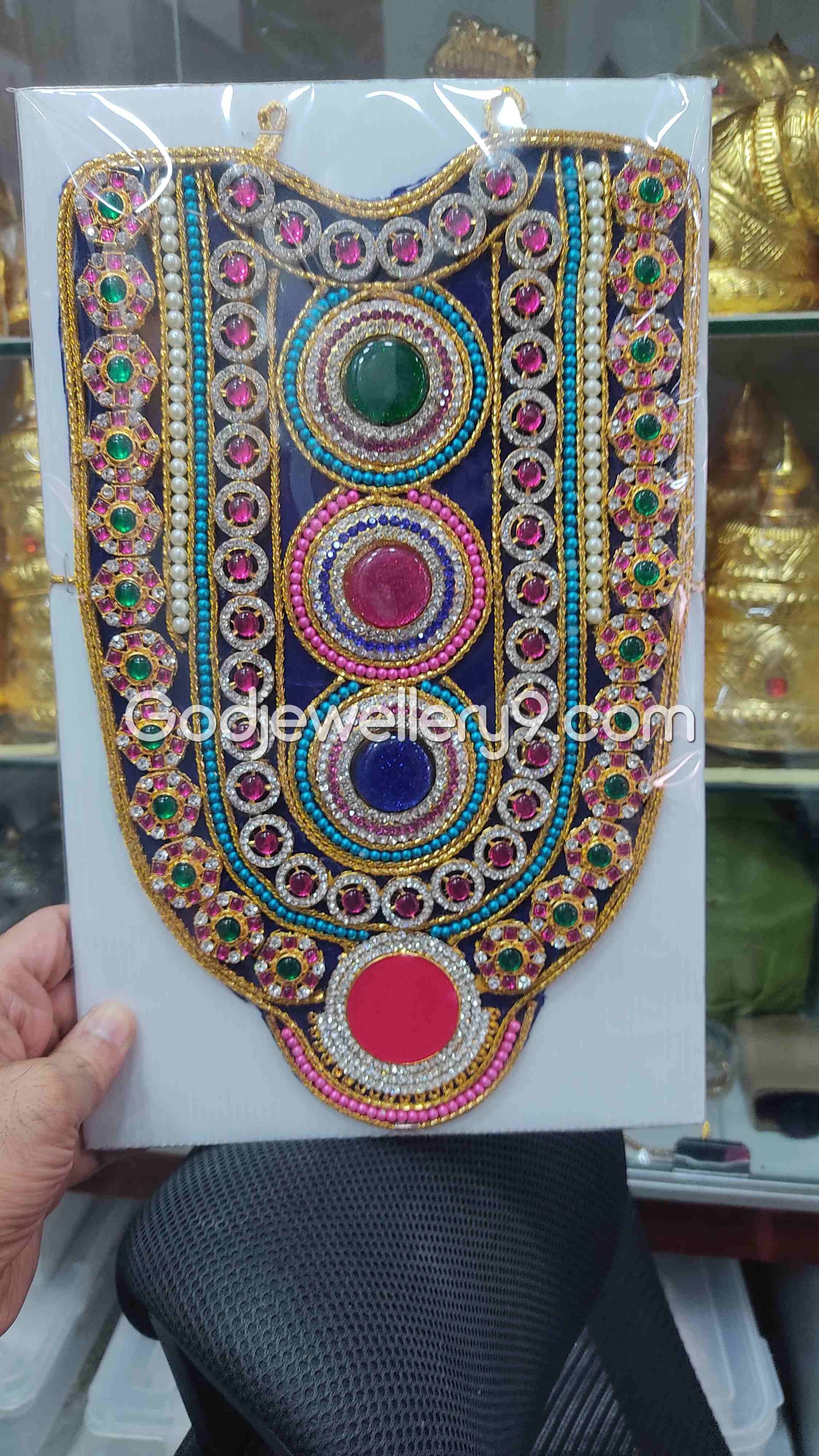 Blue Long Necklace Haram Kavasam Jewellery For God Deity