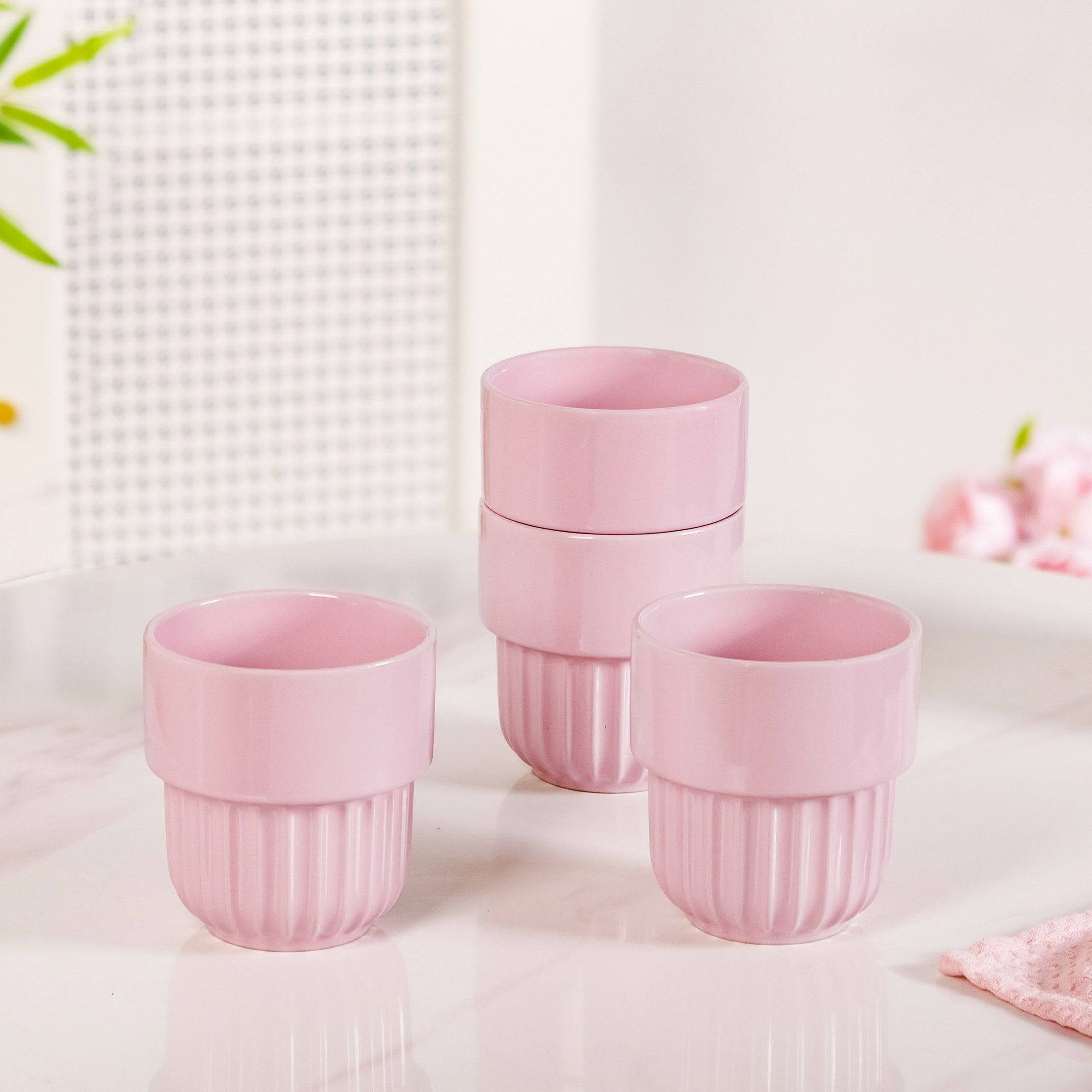 Snugsy Blush Pink Ceramic Stackable Cup Set Of 4 280ml buy only at ₹790