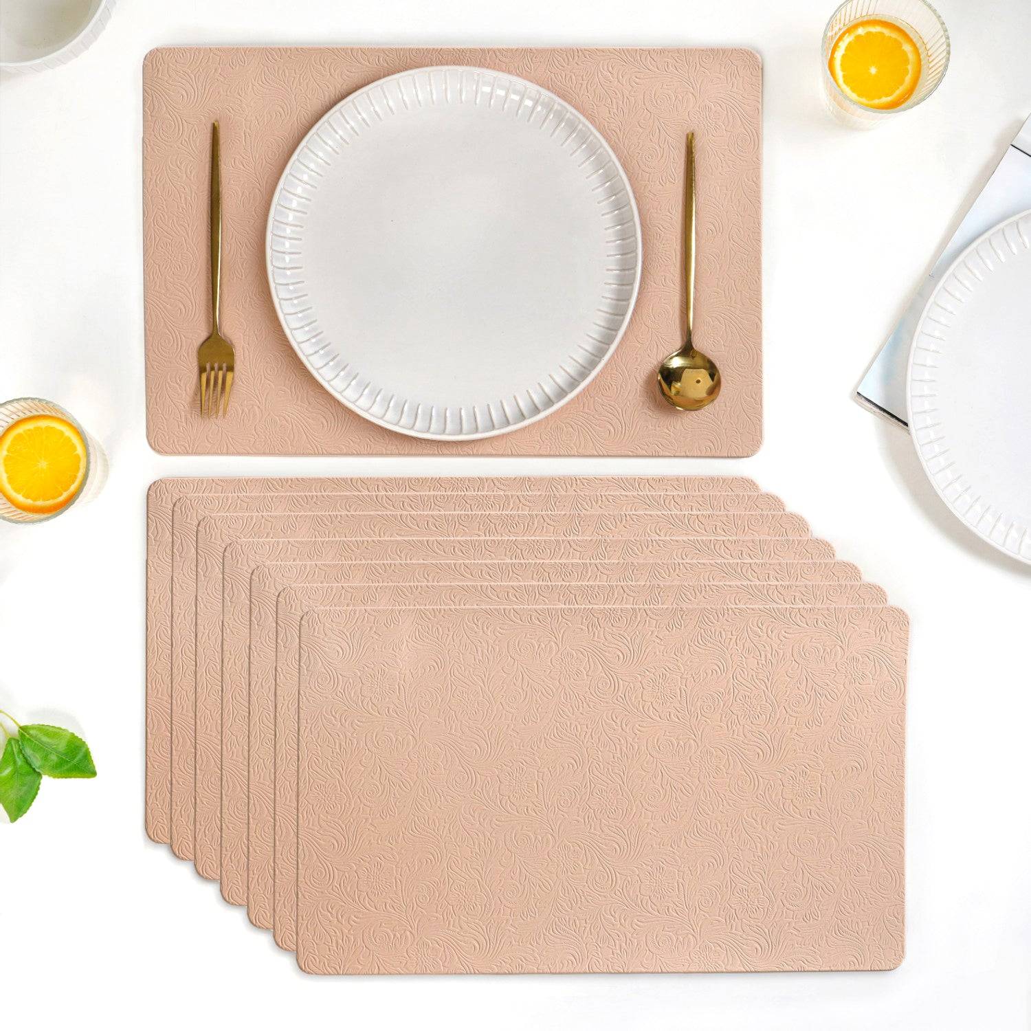 Blush Peach Embossed Table Mat Set Of 6