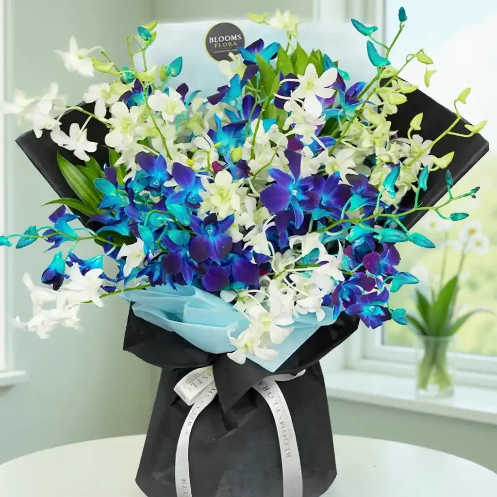 Bouquet of Blue & White Orchids