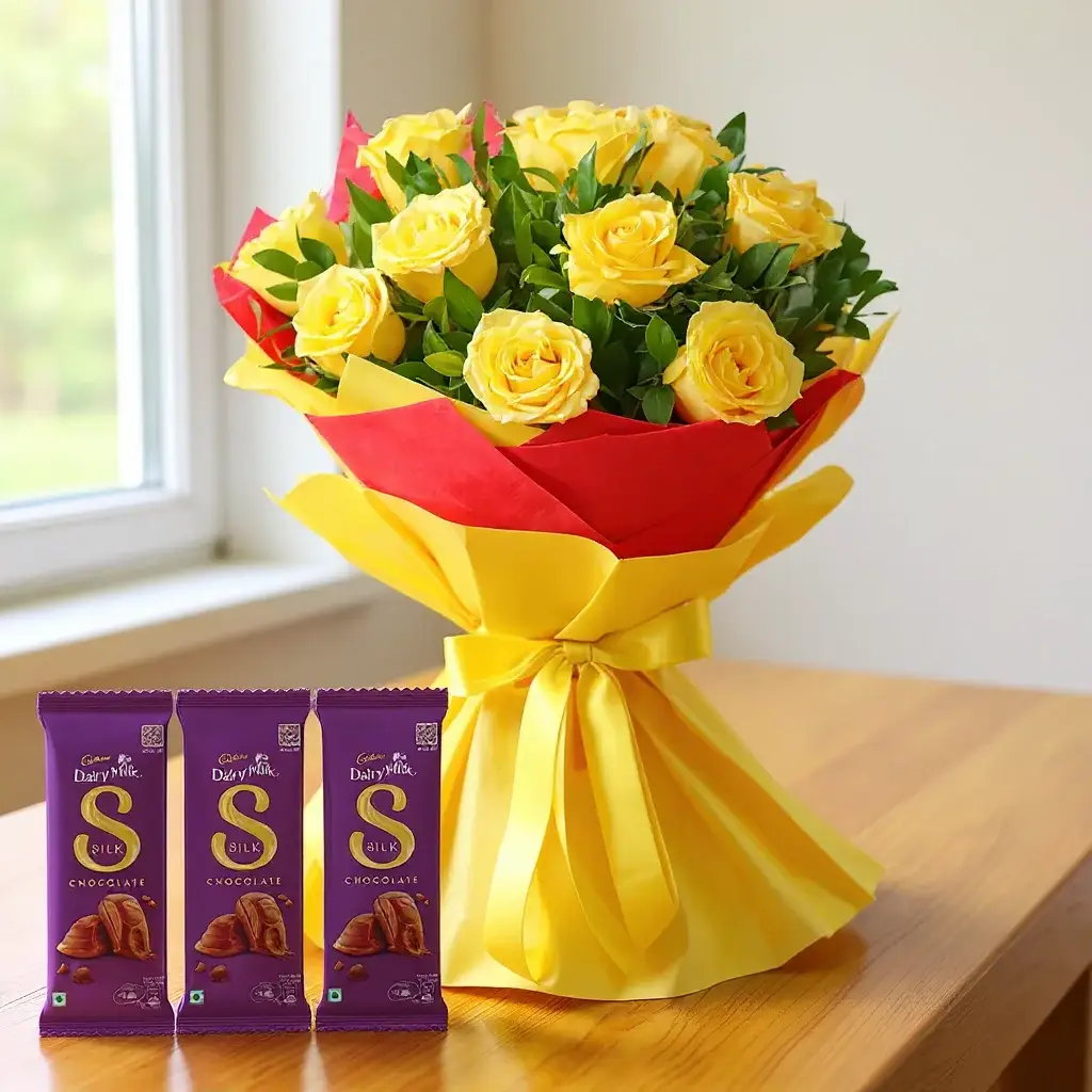 Bouquet of Yellow Roses and Chocolate