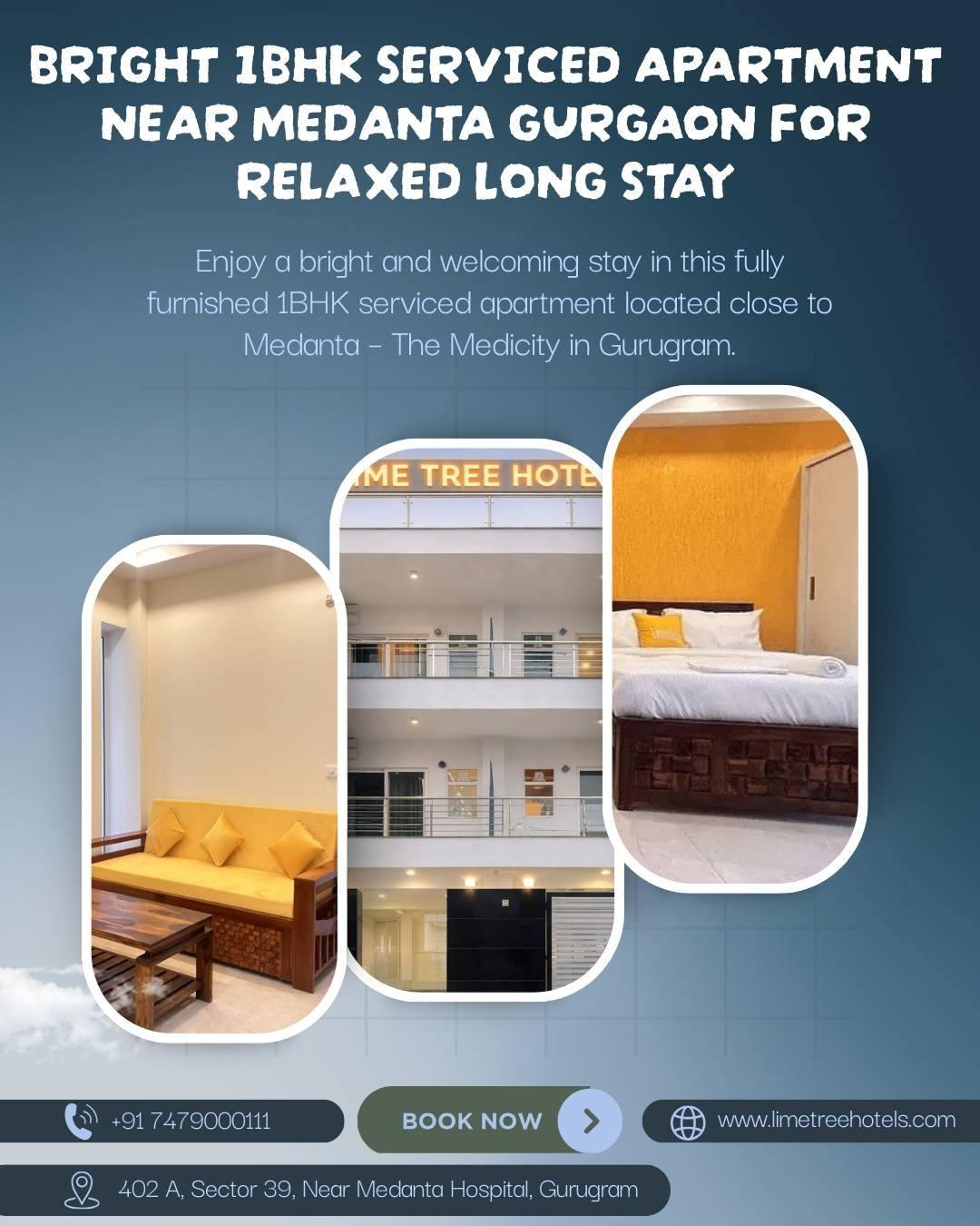 Comfort-Focused 1BHK Serviced Apartment Near Medanta Gurgaon for Relaxed Stay