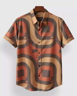 Brown Geometric Designer Men’s Half Sleeves Printed Shirt Exclusive