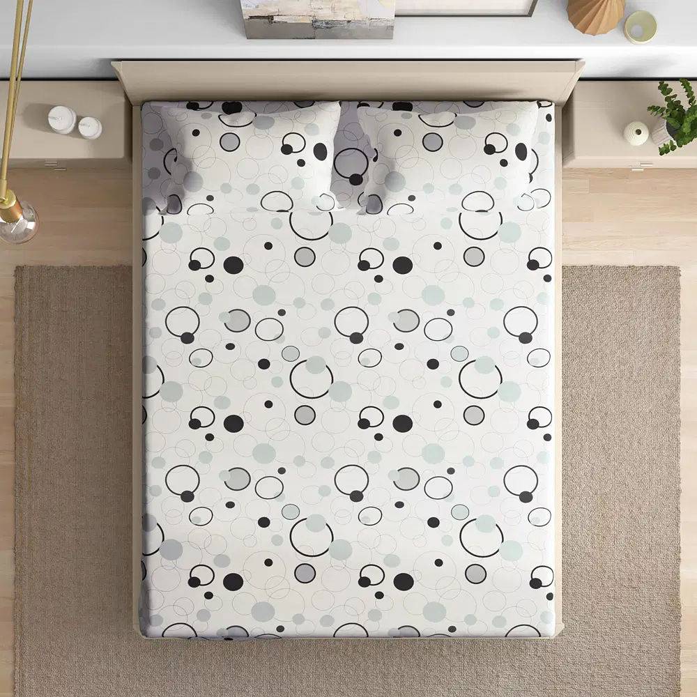 100% Cotton 200 TC Fitted Bedsheet With 2 Pillow Cover | Dreamy Bubbles (78x72 inch)