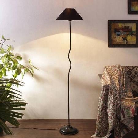 Jasper Black Fabric Floor Lamp with Black Iron Base