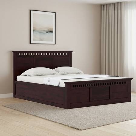 Fidora Solid Wood King Size Hydraulic Storage Bed In Mahogany Finish