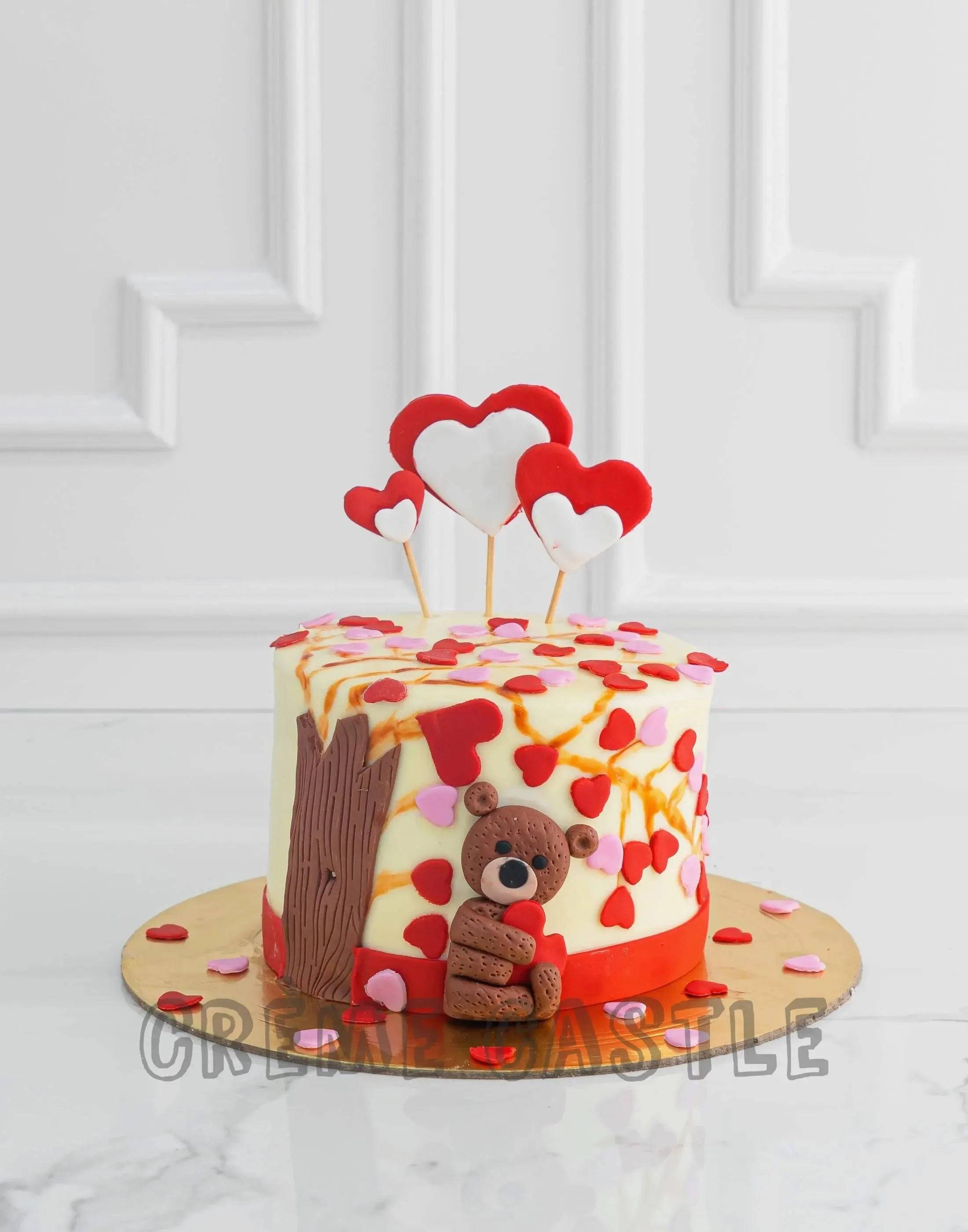 Teddy And Hearts Theme Cake