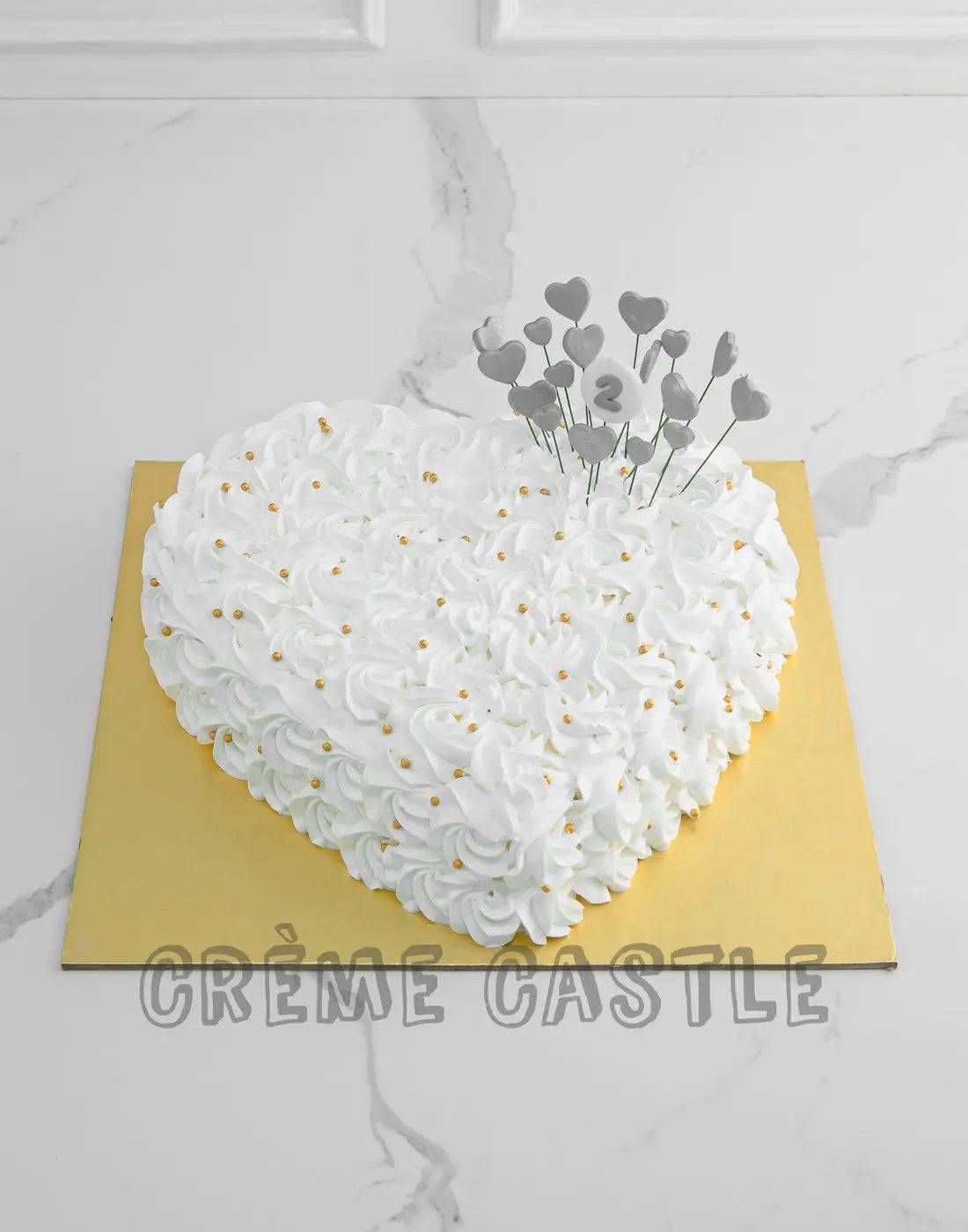 White Rose Heart Cake