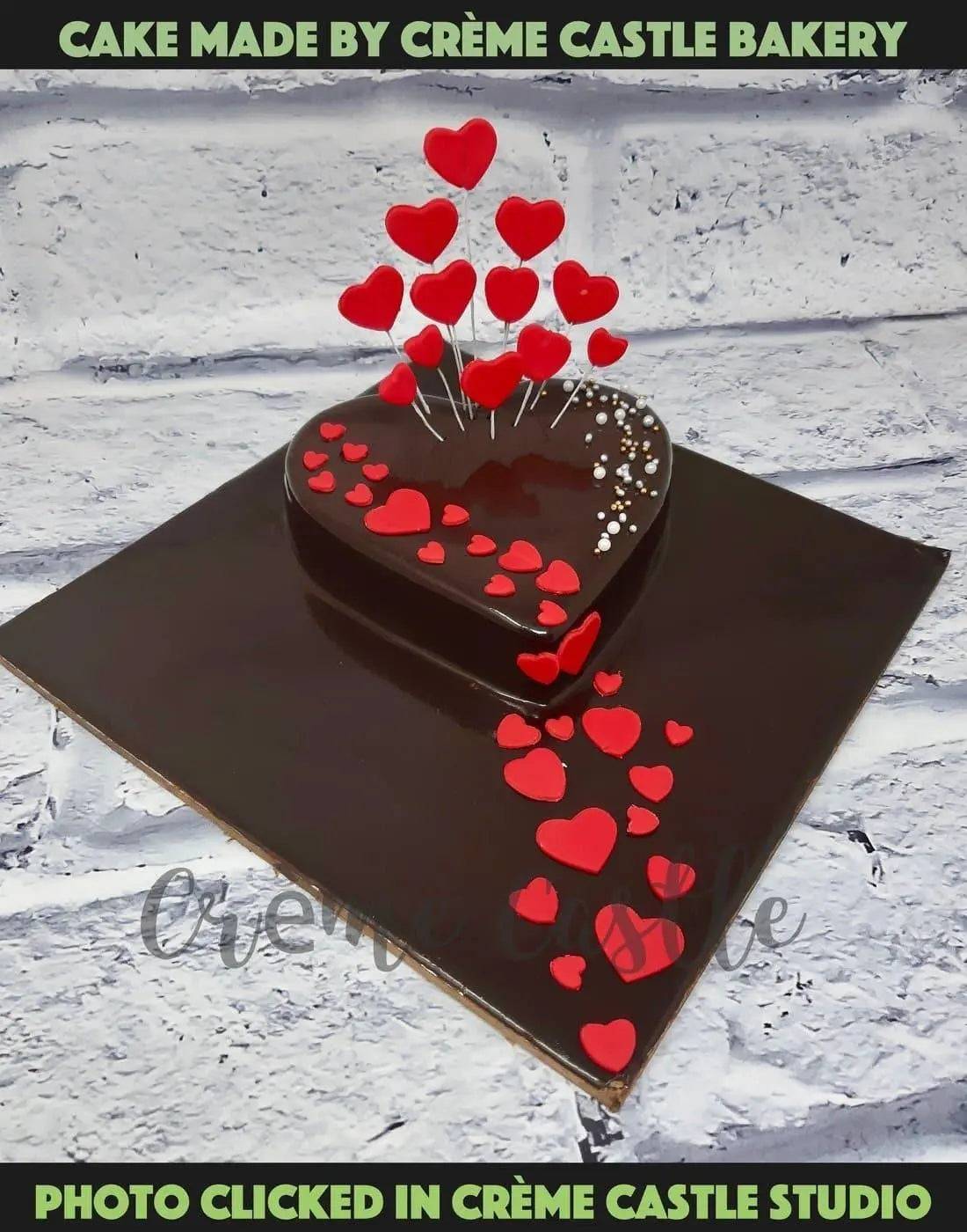 Red Chocolate Heart Anniversary Cake
