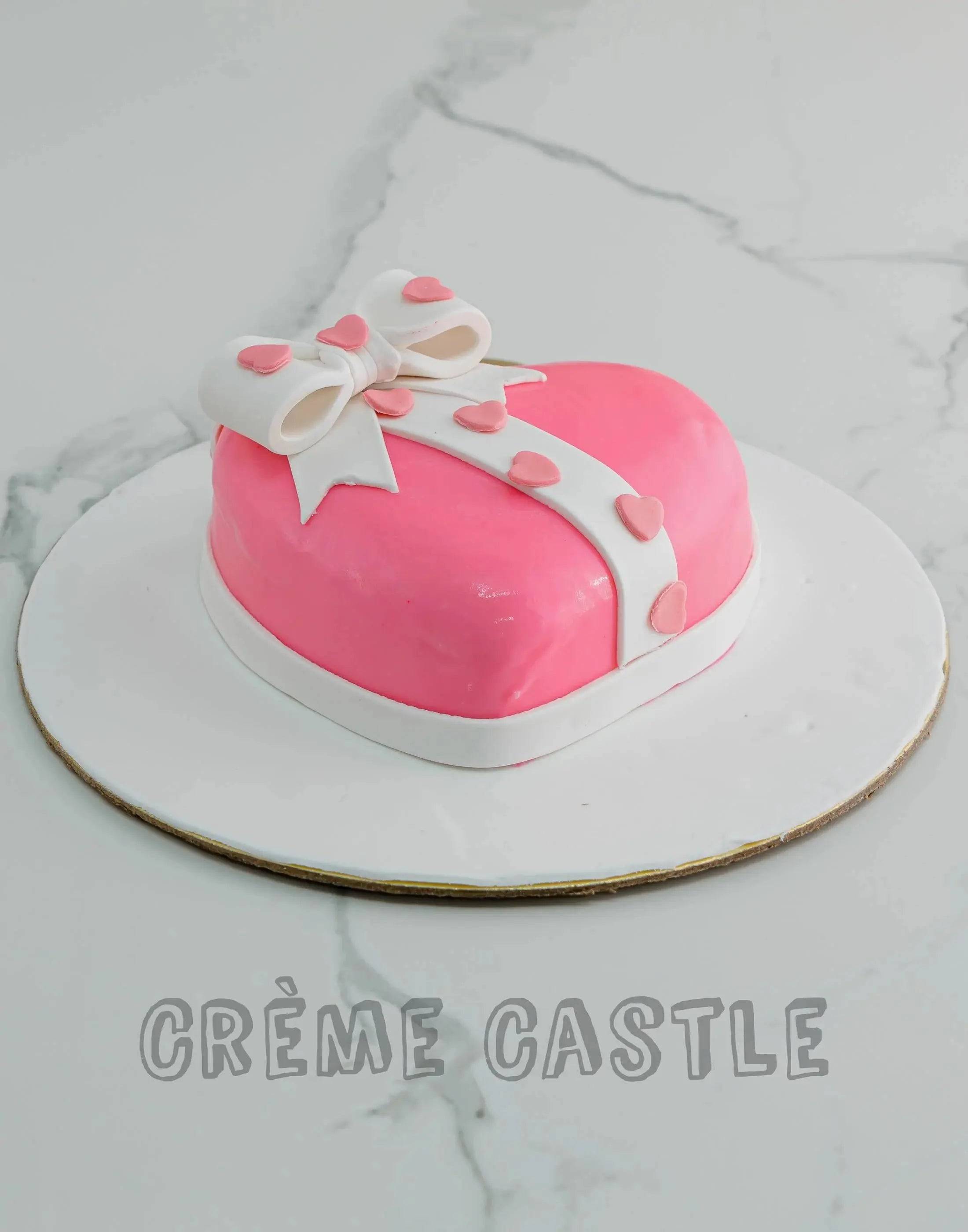 Pink Heart Shaped Bow Cake