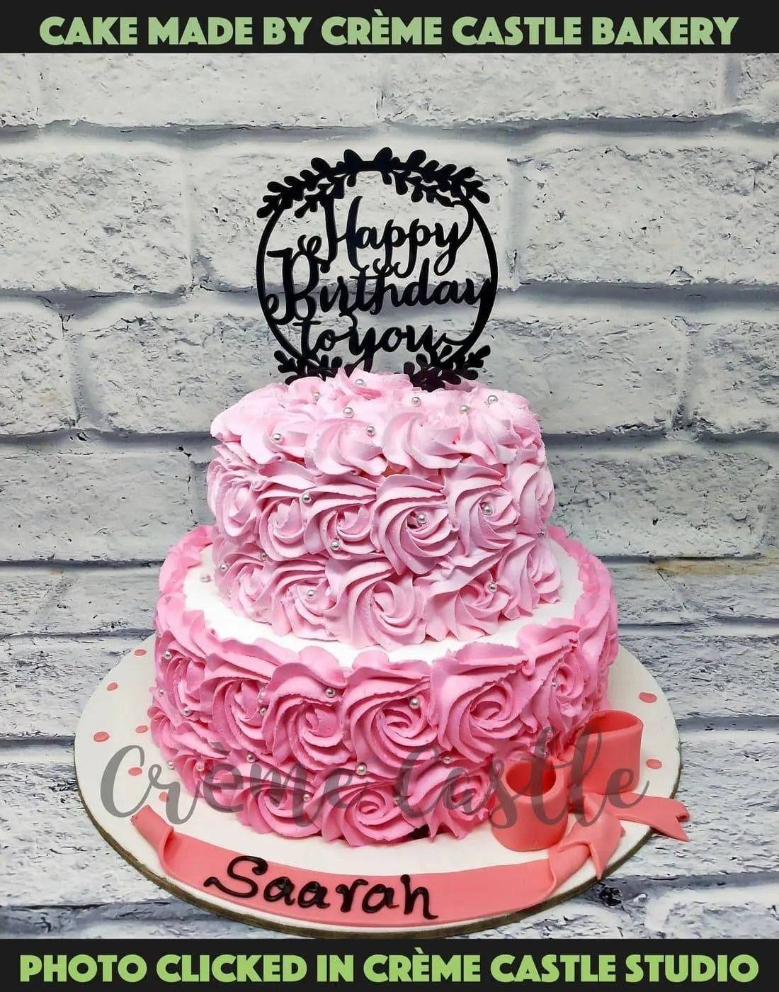 Pink Rose Floral Tier Cake