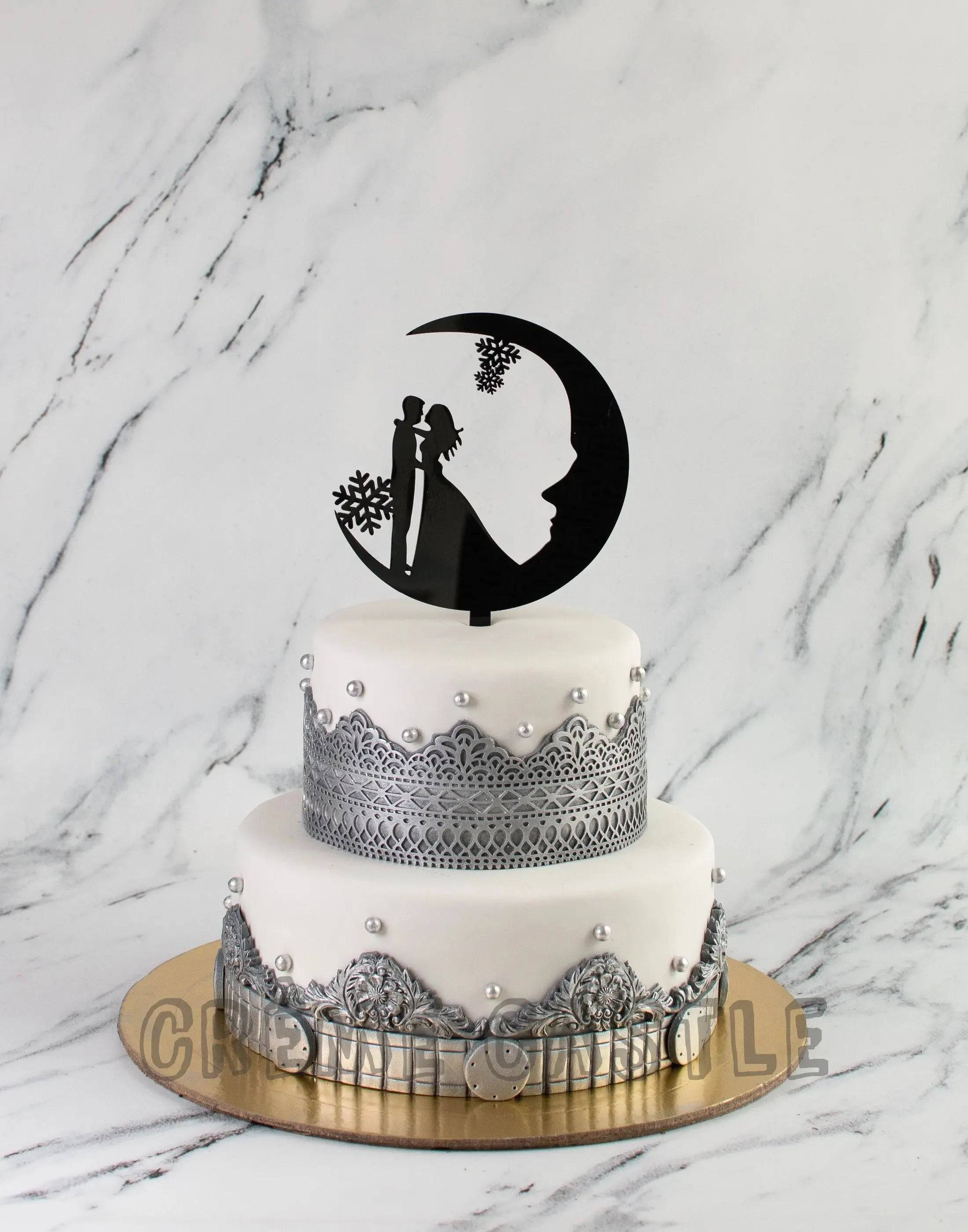 Silver Anniversary Couple Cake