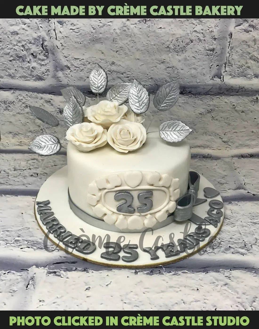 Silver Anniversary Floral Cake