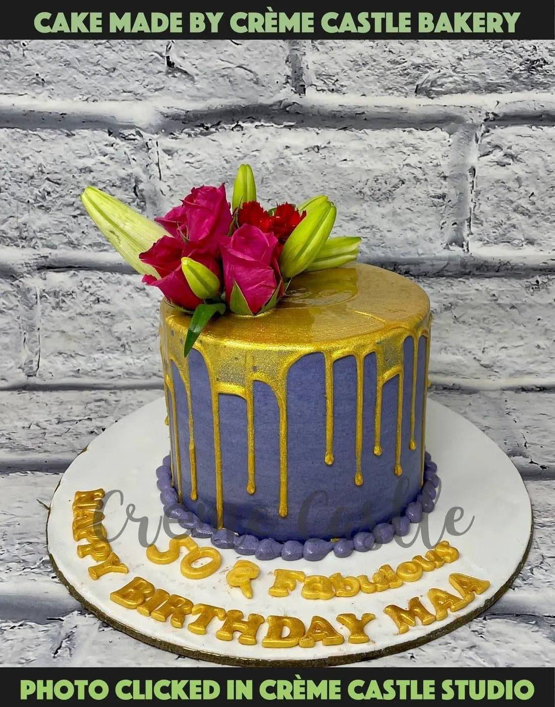 Golden Drip Floral Cake