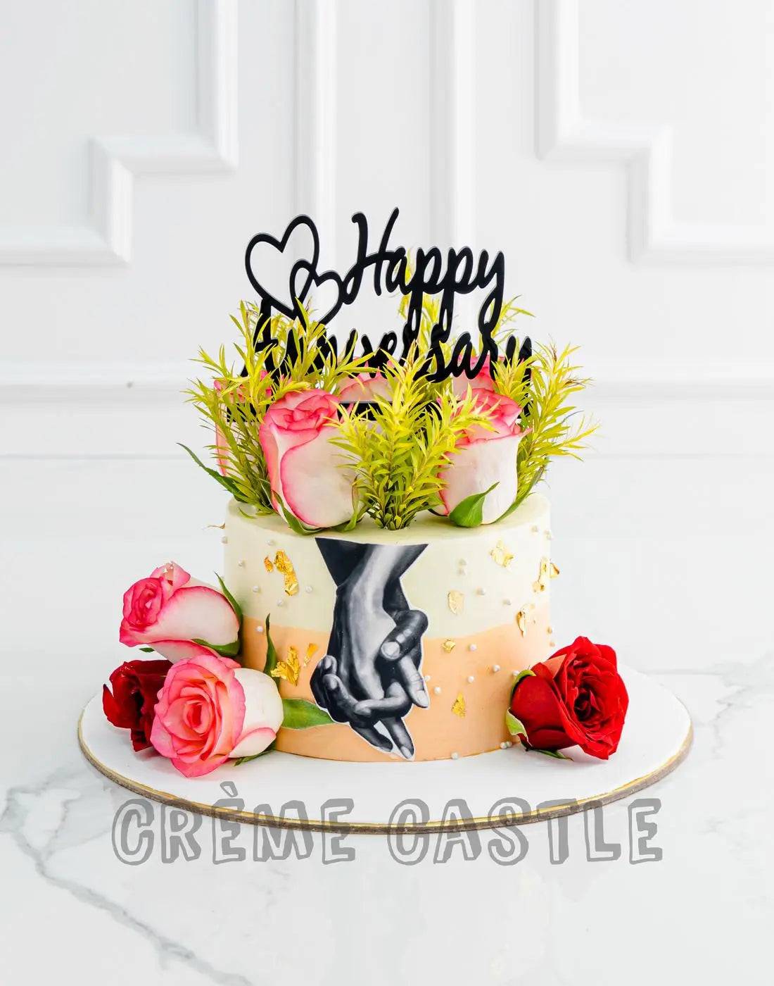 Floral Hand in Hand Anniversary Cake