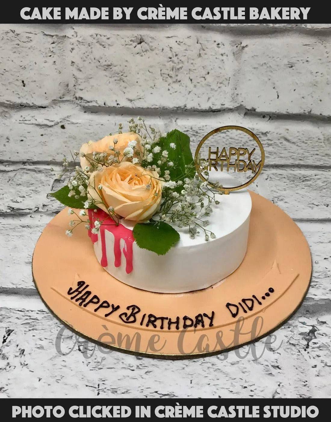 Pink drip Floral Cake