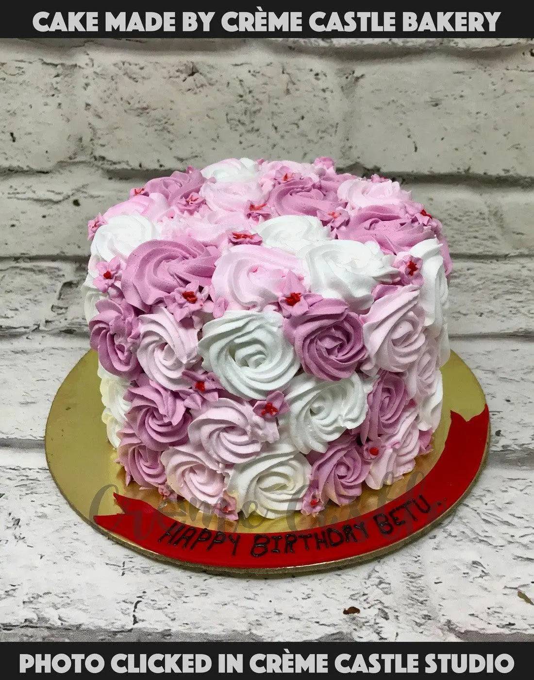 White-Pink Roses Cake