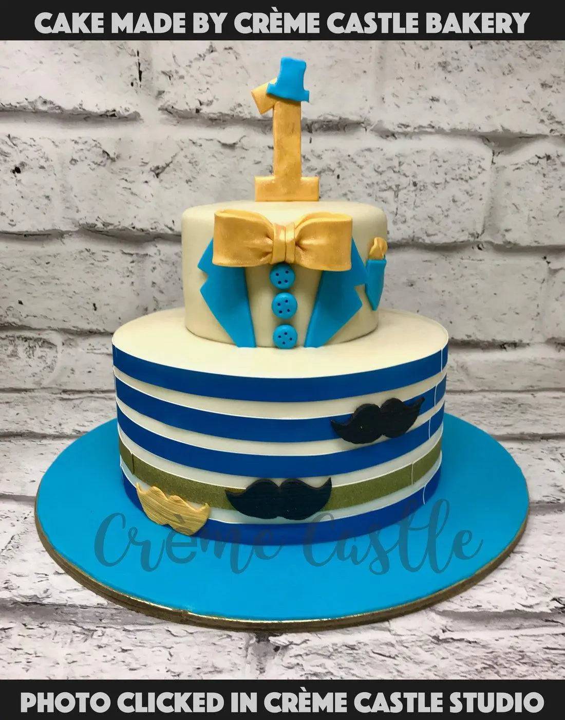 Blue Stripes and Bowtie Cake