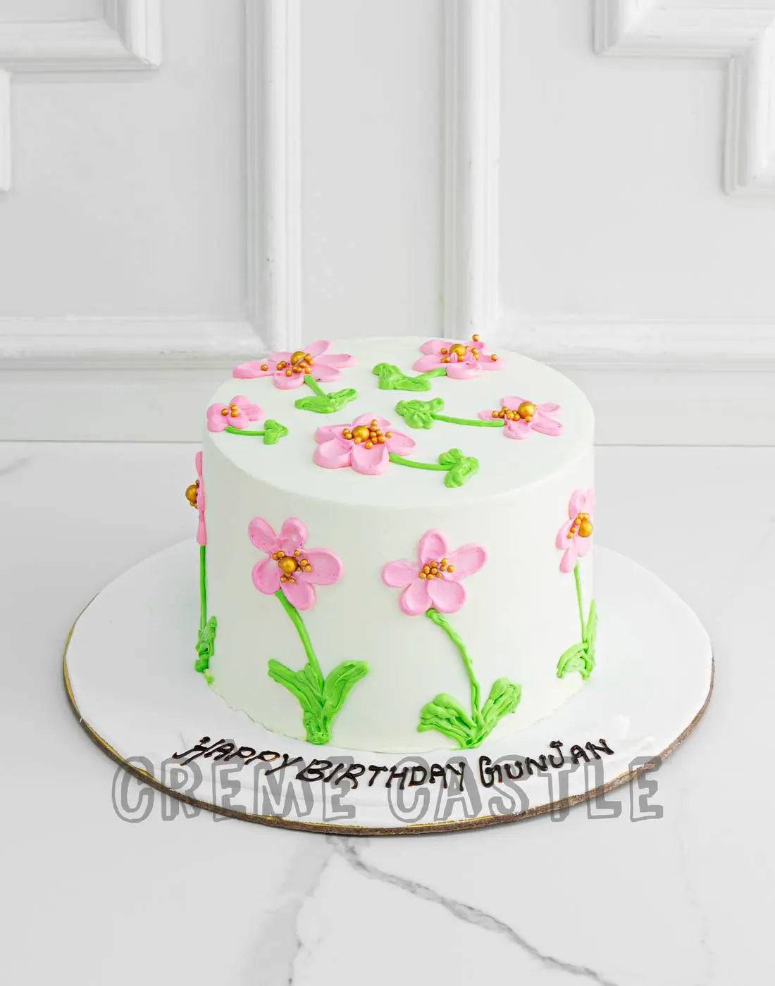 White and Pink Floral Art Cake