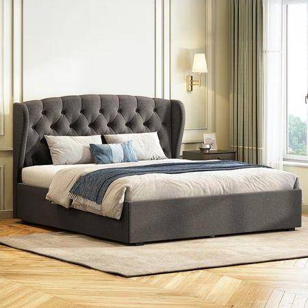 Holmebrook Upholstered Storage Bed In Hydraulic in Queen Size Urban Grey Colour