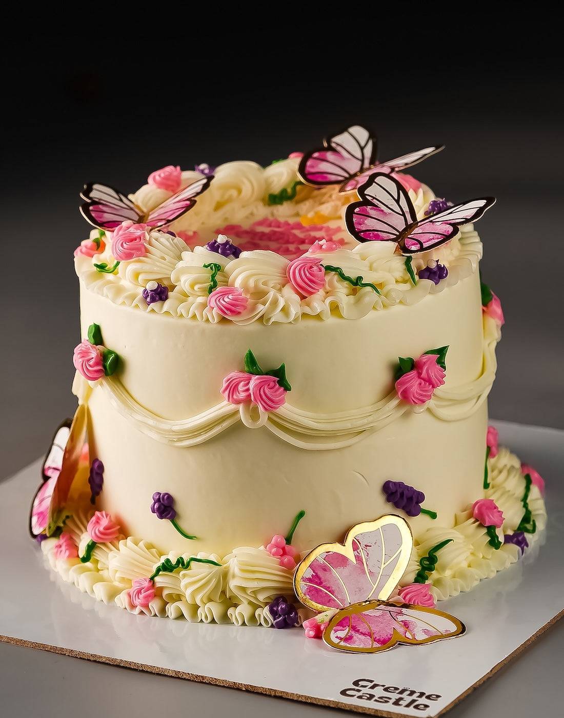 Butterfly Vintage Floral Cake