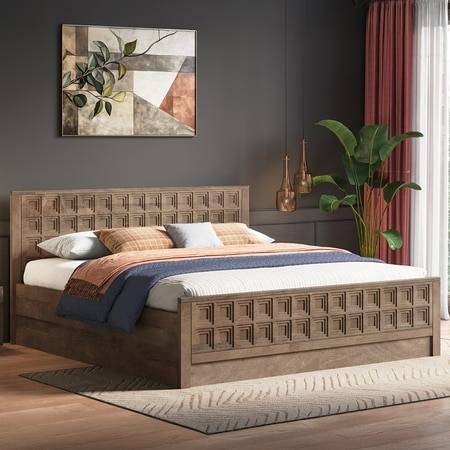 Baori Solid Wood King Size Hydraulic Storage Bed In Danish Walnut Finish