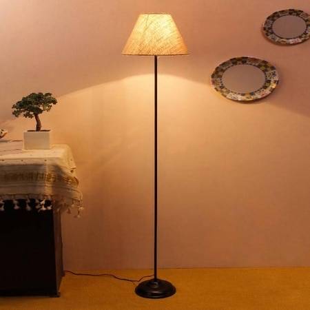 Daniesha Beige Natural Fiber Floor Lamp with Black Iron Base
