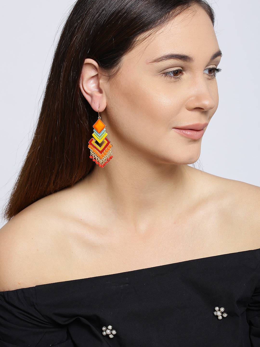 Aqua Blue-White Bohemian Geometric Beaded Earrings for Fashionable Women